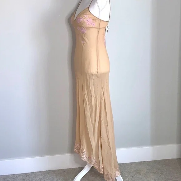 Victoria’s Secret Nude Embroidered Silk Maxi Slip - Picture 7 of 13